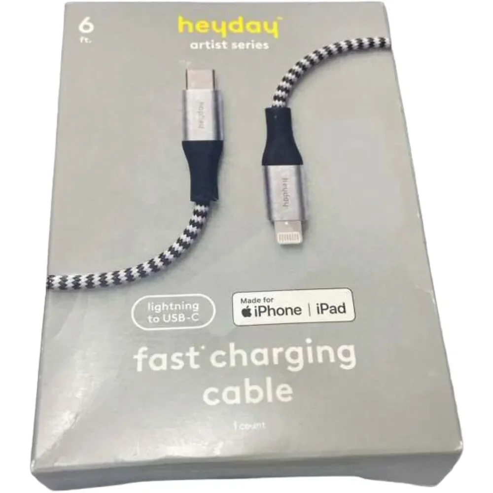 Heyday 6ft USB-C to Lightning Braided Fast Charge PD Cable MFi Certified Gray